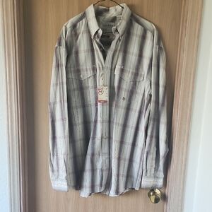 Roper Men's Gray and Purple Plaid Button-Down Shirt